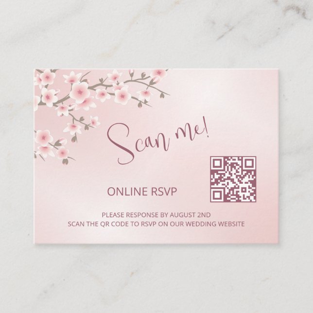 Carte D'accompagnement Dusty rose cerisier Blossom QR Code RSVP en ligne (Devant)