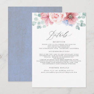 Carte D'accompagnement Dusty Rose et Dusty Blue Floral Détails du Mariage