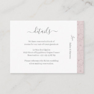 Carte D'accompagnement Dusty Rose Gris Blanc Mariage Hôtel Détail