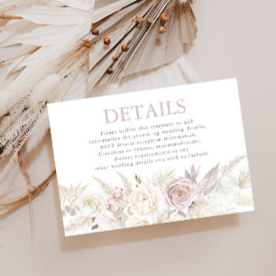 Carte D'accompagnement Dusty Rose Ivory Floral Wedal Détails de la récept