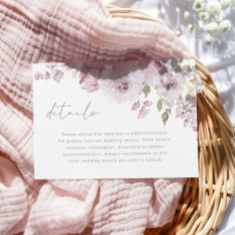 Carte D'accompagnement Dusty Rose Mauve Blush Floral Détails du Mariage