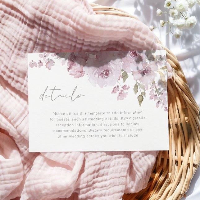 Carte D'accompagnement Dusty Rose Mauve Blush Floral Détails du Mariage (Créateur téléchargé)