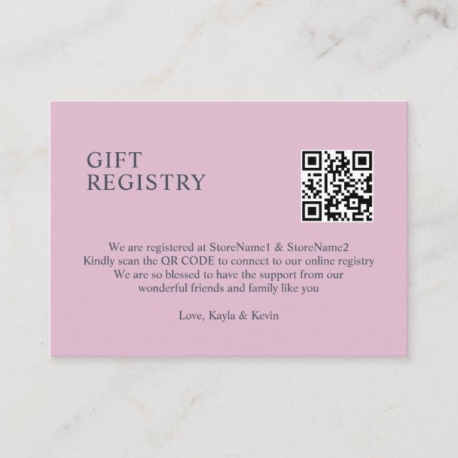 Carte D'accompagnement Dusty Rose Mauve Code QR Registre GIFT (Devant)