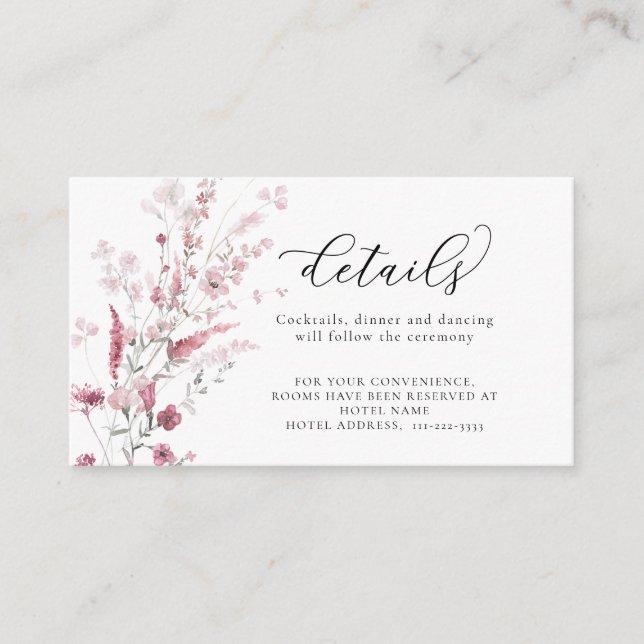 Carte D'accompagnement Dusty Rose Rose Blush Fleurs sauvages Détails du M (Devant)
