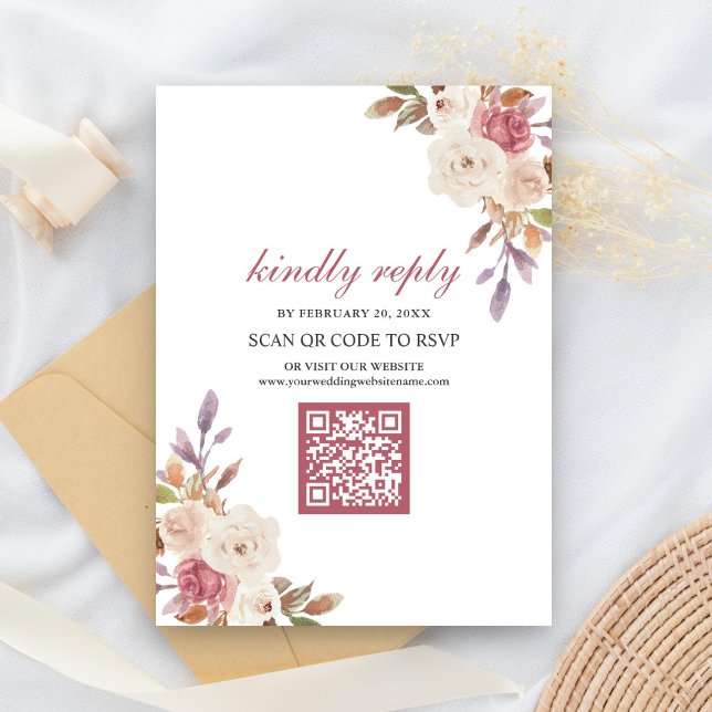 Carte D'accompagnement Dusty Rose rose Floral QR Code Mariage RSVP (Créateur téléchargé)
