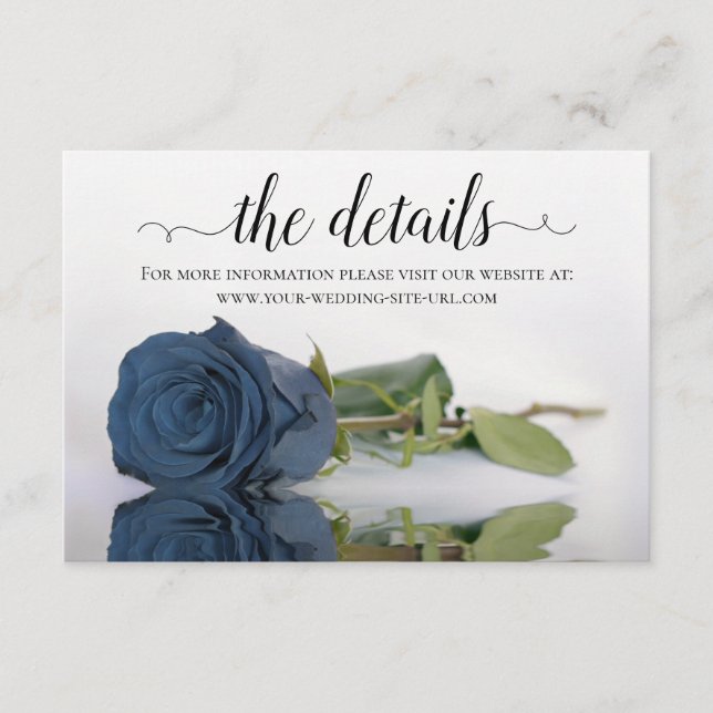 Carte D'accompagnement Dusty Steel Blue Rose Détails Mariage Site Web (Devant)