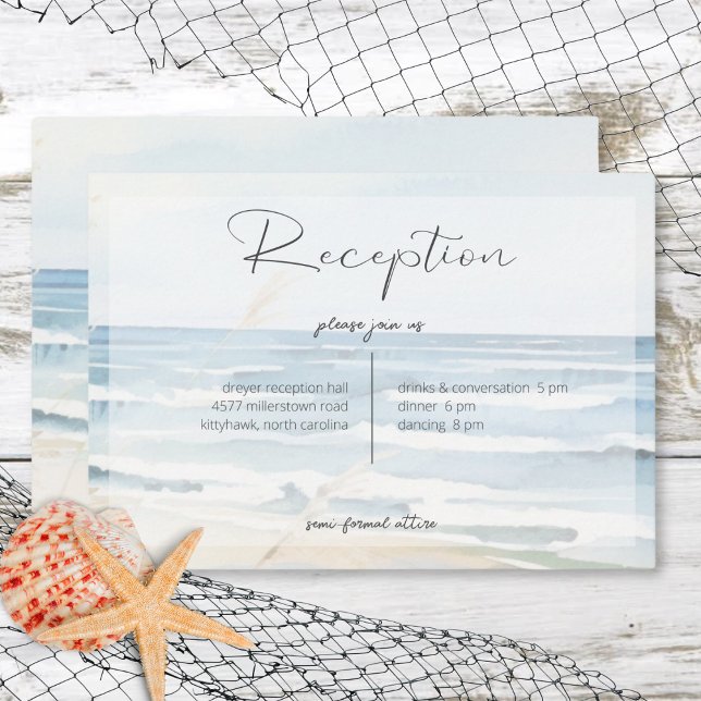 Carte D'accompagnement Eau de mer moderne Beach Réception de mariage (Modern Seaside Watercolor Beach Wedding Reception Enclosure Card)