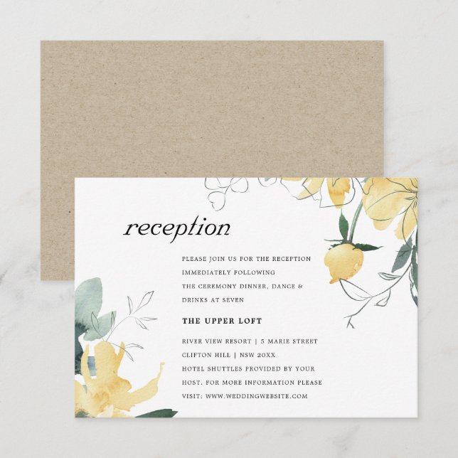 CARTE D'ACCOMPAGNEMENT EAU VERTE JAUNE PROPRE RÉCEPTION FLORALE (Devant / Derrière)