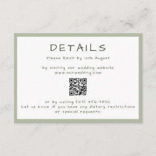 Carte D'accompagnement Écriture Décontractée Dusty Green Détails QR