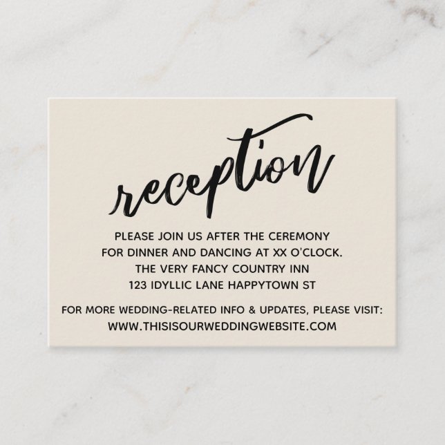 Carte D'accompagnement Écriture décontractée Réception de mariage crème (Devant)