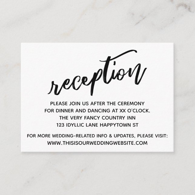 Carte D'accompagnement Écriture décontractée Réception De Mariage Simple (Devant)