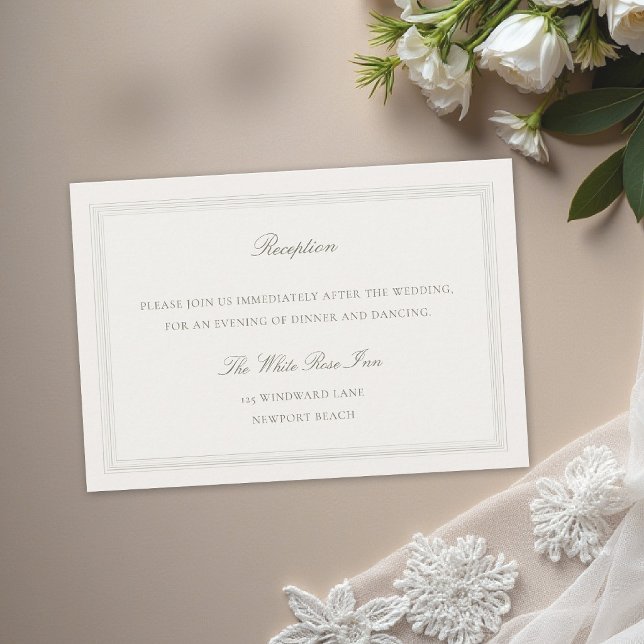 Carte D'accompagnement Ecru Triple Frame Formal Classic Wedding Reception (formal wedding reception card modern classic triple frame faux embossed black tie ecru traditional)