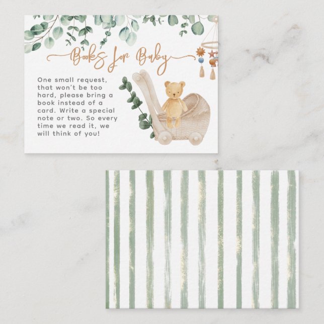 Carte D'accompagnement Eeucalyptus vert attendre Baby shower Livres (Devant / Derrière)