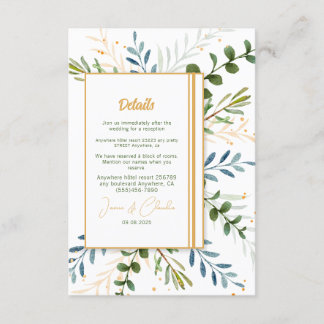 Carte D'accompagnement Eeucalyptus vert mariage classique