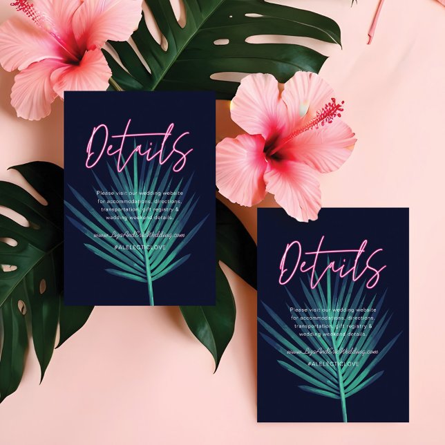Carte D'accompagnement Electric Love Neon rose Tropical Mariage rétro (Electric Love Neon Pink Tropical Retro Wedding Enclosure Card)