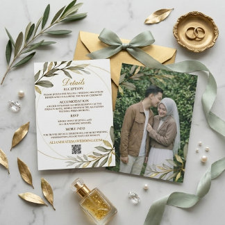 Carte D'accompagnement Élégance de feuilles d'or Mariage musulman