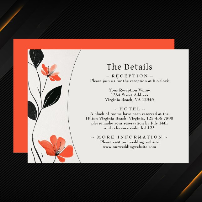 Carte D'accompagnement Élégance florale moderne Gras Blooms Détails du Ma (Modern Floral Elegance Bold Blooms Wedding Details Enclosure Card)