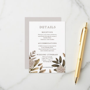 Carte D'accompagnement Elégance rustique Détails du Mariage Floral Enclou