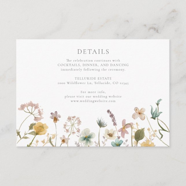 Carte D'accompagnement Elégant aquarelle Floral Détails Mariage (Devant)