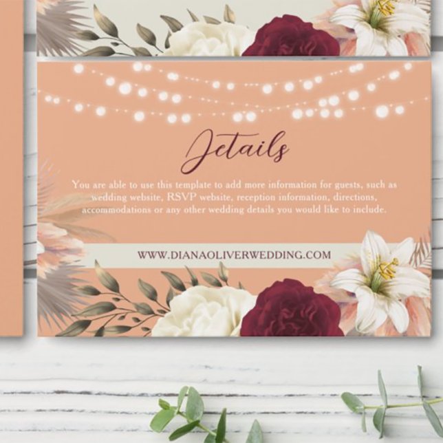 Carte D'accompagnement Elégant aquarelle Floral Détails Mariage de automn (Créateur téléchargé)