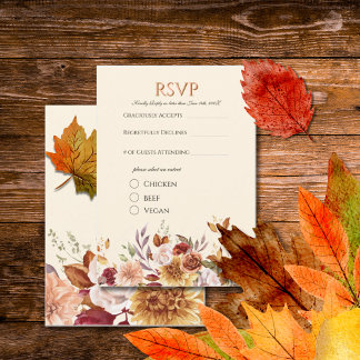 Carte D'accompagnement Elegant Autumn Watercolor Floral Wedding RSVP 