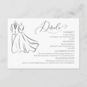 Carte D'accompagnement Elégant B&W Tux & Robe Formel Détails du Mariage