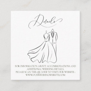 Carte D'accompagnement Elégant B&W Tux & Robe Mariage QR Code Détails