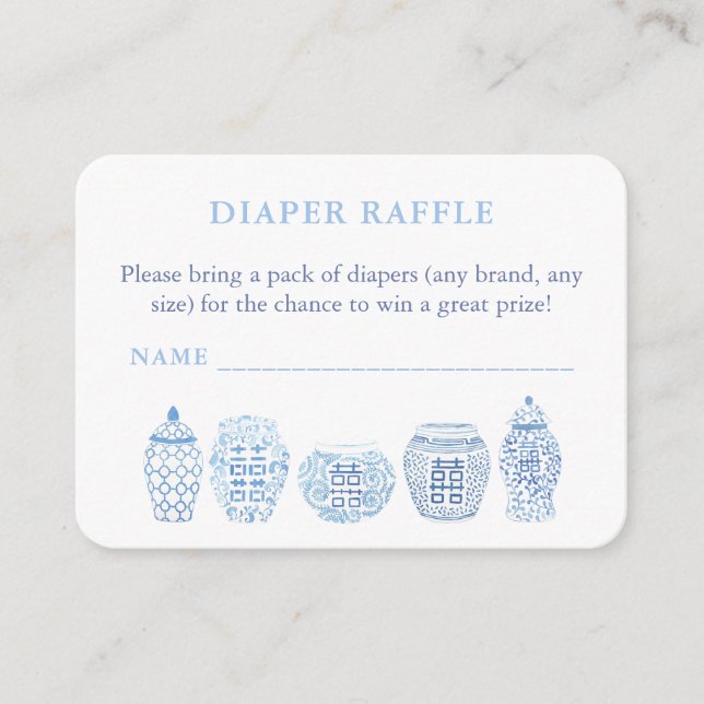 Carte D'accompagnement Élégant Baby shower Blanc Et Bleu Raffle (Devant)
