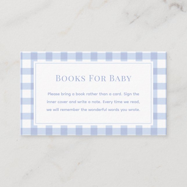 Carte D'accompagnement Elégant Baby shower Bleu En vichy Livres Pour Bébé (Devant)
