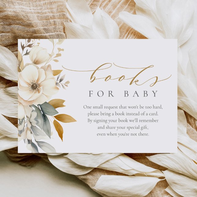 Carte D'accompagnement Elégant Baby shower Fleurs neutres Livres pour béb (Créateur téléchargé)