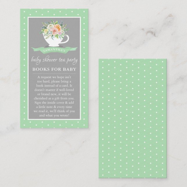 Carte D'accompagnement Elégant Baby shower Floral Teacup Tea Party Livre (Devant / Derrière)