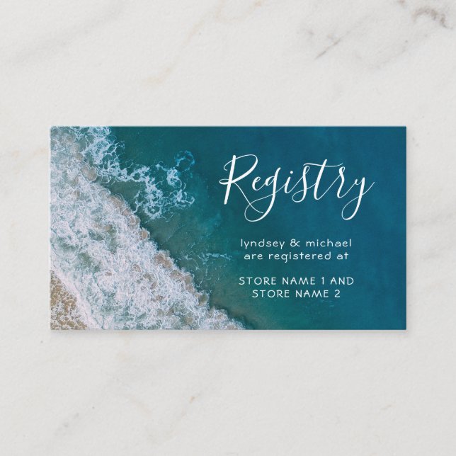 Carte D'accompagnement Elegant Beach Blue Ocean Mariage Registre (Devant)