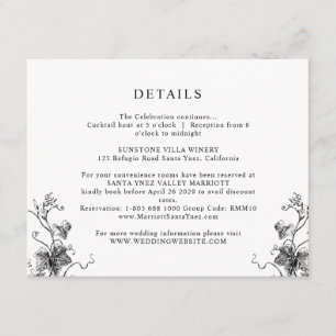 Carte D'accompagnement Elegant Black Botanical Feuille Détails du Mariage