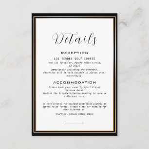 Carte D'accompagnement Elegant Black & Gold Frame Mariage Détails