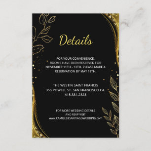 Carte D'accompagnement Elégant Black Gold Mariage Leaf Détails de concept