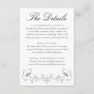 Carte D'accompagnement Elegant Black Ornate Floral Wedding Details