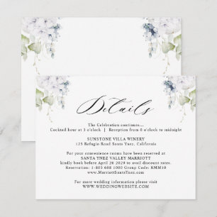 Carte D'accompagnement Elégant blanc et bleu Floral Détails du Mariage