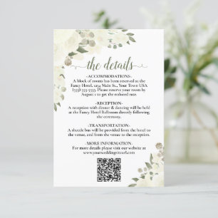 Carte D'accompagnement Elégant blanc ivoire Détails du Mariage Floral QR 