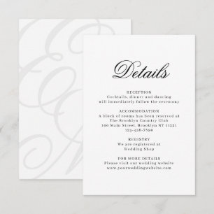 Carte D'accompagnement Elegant blanc ivoire Monogramme Détails du Mariage