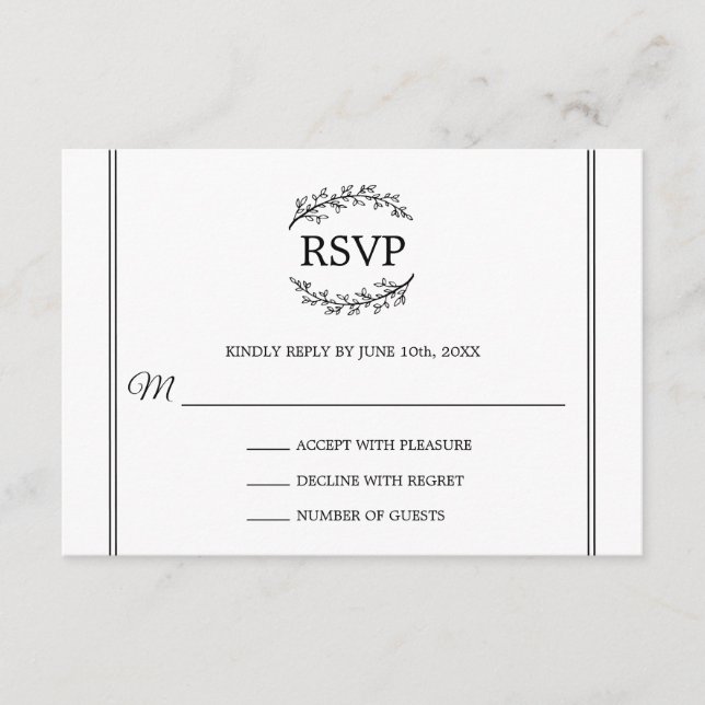 Carte D'accompagnement Élégant blanc RSVP Branches de style français Mono (Devant)