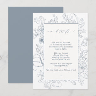 Carte D'accompagnement Elégant bleu Dusty Floral Line Art Mariage Détails