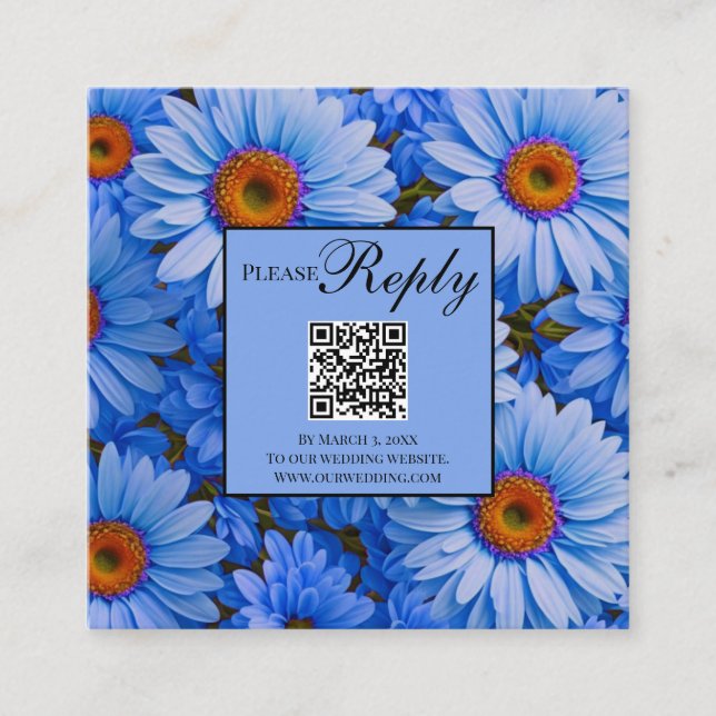 Carte D'accompagnement Elégant bleu floral marguerites tournesol code QR (Devant)