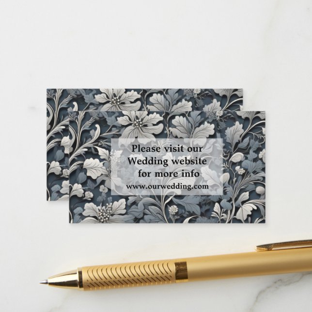 Carte D'accompagnement Elégant bleu poussiéreux argent blanc gris gris fl (Devant/Arrière en situation)