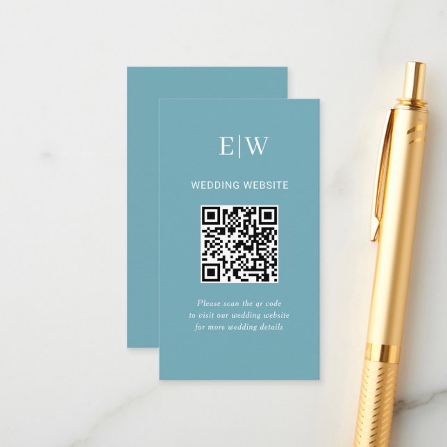 Carte D'accompagnement Élégant bleu rétro simple avec Mariage Monogram (Devant/Arrière en situation)