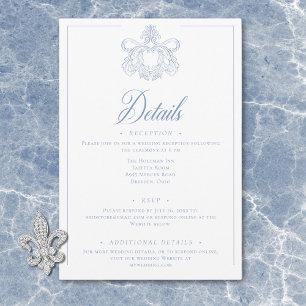 Carte D'accompagnement Elégant Blue Chinoiserie Bird Crest Mariage Détail
