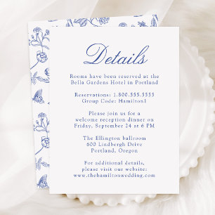 Carte D'accompagnement Elegant Blue Chinoiserie Floral Détails du Mariage