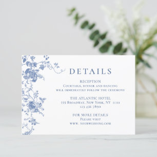 Carte D'accompagnement Elégant Blue French Garden Floral Détails Mariage