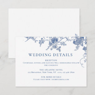 Carte D'accompagnement Elégant Blue French Garden Floral Détails Mariage