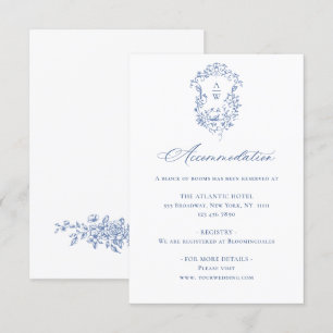 Carte D'accompagnement Elégant Blue French Garden Floral Détails Mariage