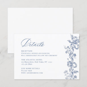 Carte D'accompagnement Elégant Blue French Garden Floral Détails Mariage